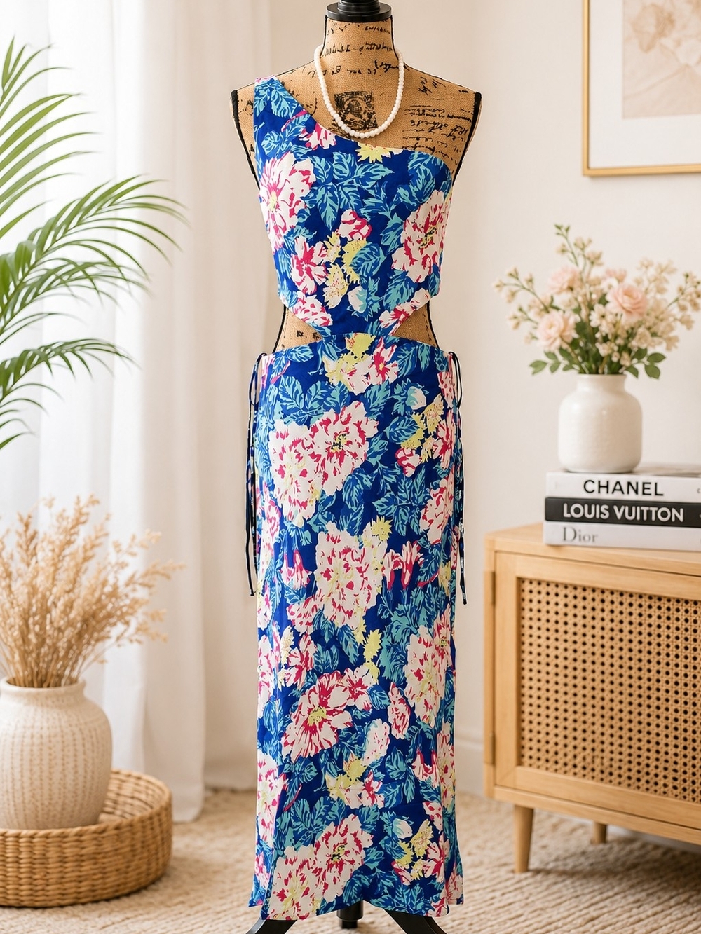 Forever21 Blue Floral Cutout Maxi Dress